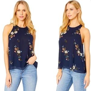 Joie Brighton Navy Floral Racerback Sleeveless Silk Tank Blouse